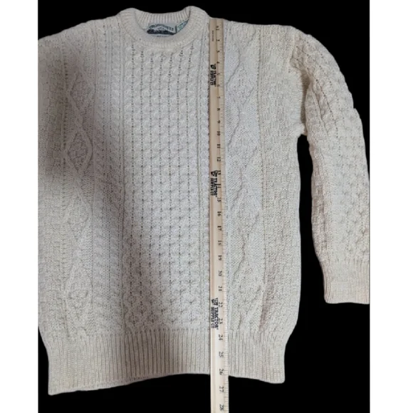 Traditional Irish AranCrafts Ireland Fisherman Cream Wool Sweater Medium-3